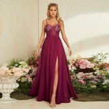 Women halter strap strapless slit sexy evening dress