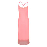 Women Summer Sexy Lace Mesh Spaghetti Strap Summer Sexy Bodycon Dress