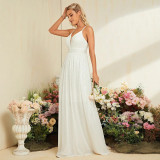 Women White Spaghetti Strap Ball Party Beach Wedding Evening Dress