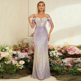 Women formal party French art exam tassel fishtail evening dress