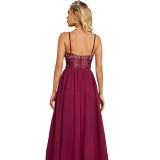 Women halter strap strapless slit sexy evening dress