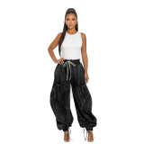 Women's Casual Elastic Drawstring Tie-Hem Bow Slim Fit Straight Denim Pants