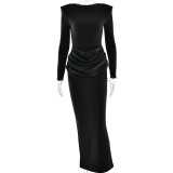 Women's Chic Solid Color Round Neck Sexy Tight-Fitting Long Dress
