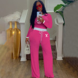 Women's Casual Street Ribbed Contrast Round Neck Long Sleeve Pants Set