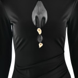 Women's Fashion Solid Color Cut-Out High-Waist Long Sleeve Bodycon Mini Dress