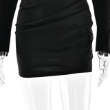 Women's Fashion Solid Color Cut-Out High-Waist Long Sleeve Bodycon Mini Dress