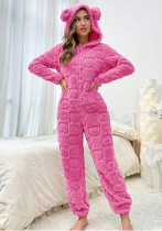 Women's Fall/Winter Hooded Coral Fleece Jumpsuit Pajamas