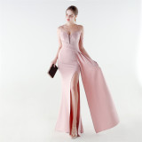 Women's Formal Luxury Solid Color Slim Waist Pleated Chian Evening Gown
