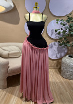 Women's Fall Sweet Strap Patchwork High-Waist A-Line Maxi Dress