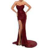 Women's Strapless Sexy High-Slit Chic Mermaid Train Gown