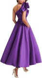 Women's Solid Color Ruffled Slash Shoulder Chic Long Puff Ball Gown