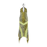 Women's Fall/Winter Slim Low Back Halter Neck Lace-Up Printed Maxi Chic Dress
