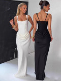 Women's Fall/Winter Solid Color Chic Elegant Slim Low Back Square Neck Strap Dress