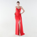 Women's Formal Luxury Solid Color Slim Waist Slit Evening Gown