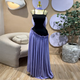 Women's Fall Sweet Strap Patchwork High-Waist A-Line Maxi Dress