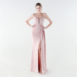 Women's Formal Luxury Solid Color Slim Waist Slit Evening Gown