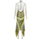 Women's Fall/Winter Slim Low Back Halter Neck Lace-Up Printed Maxi Chic Dress