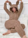 Women's Fall/Winter Hooded Coral Fleece Jumpsuit Pajamas