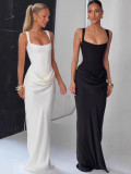 Women's Fall/Winter Solid Color Chic Elegant Slim Low Back Square Neck Strap Dress
