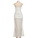 Women's Fall/Winter Solid Color Chic Elegant Slim Low Back Square Neck Strap Dress