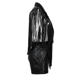 Women's Sexy PU Leather Sleeveless Fringe Vest & Shorts Two-Piece Set