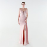 Women's Formal Luxury Solid Color Slim Waist Pleated Chian Evening Gown