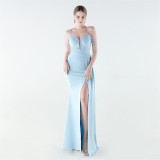 Women's Formal Luxury Solid Color Slim Waist Pleated Chian Evening Gown