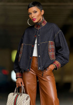 Retro Multicolor Plaid Patchwork Denim Jacket