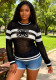 Women's Cut-Out Knit Short Sleeve Contrast Stripe Mesh T-Shirt