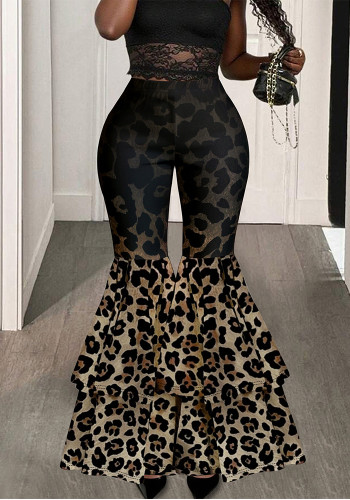 Women's Street Style Printed Flared Hem Overlay Design Slim-Fit Pants