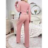 Women's Fall Bow Round Neck Long Sleeve Pajama Set