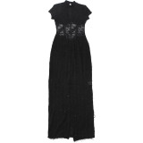 Women's Fall/Winter Sexy Round Neck Slim Fit See-Through Slit Short Sleeve Chic Dress