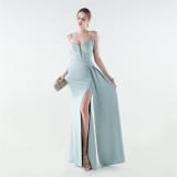 Women's Formal Luxury Solid Color Slim Waist Pleated Chian Evening Gown