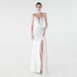 Women's Formal Luxury Beaded Slim Waist Lace-Up Evening Gown