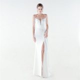 Women's Formal Luxury Solid Color Slim Waist Pleated Chian Evening Gown