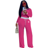 Women's Casual Street Ribbed Contrast Round Neck Long Sleeve Pants Set