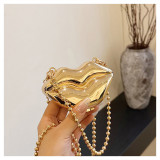 Women's Mini Metallic Lips Shape Coin Purse Clutch Bag