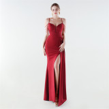 Women's Formal Luxury Solid Color Slim Waist Pleated Chian Evening Gown