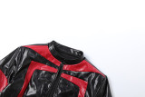 Women's Fall/Winter Slim-Fit Contrast Short Leather Zip Jacket