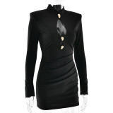 Women's Fashion Solid Color Cut-Out High-Waist Long Sleeve Bodycon Mini Dress