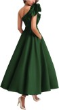 Women's Solid Color Ruffled Slash Shoulder Chic Long Puff Ball Gown