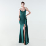 Women's Formal Luxury Solid Color Slim Waist Slit Evening Gown