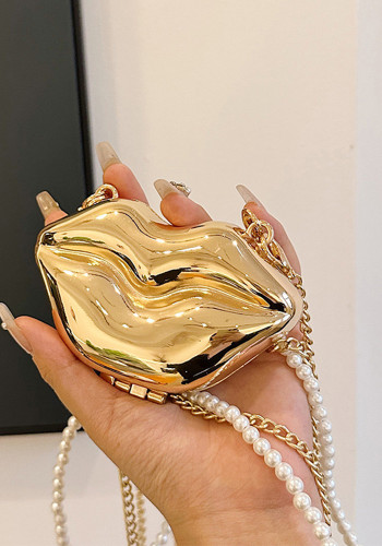 Women's Mini Metallic Lips Shape Coin Purse Clutch Bag
