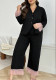 Women's Plus Size Fall/Spring Turndown Collar Lace Trim Knit Pajama Set