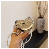 Women's Mini Metallic Lips Shape Coin Purse Clutch Bag