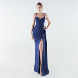 Women's Formal Luxury Solid Color Slim Waist Slit Evening Gown
