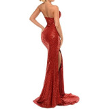 Women's Strapless Sexy High-Slit Chic Mermaid Train Gown