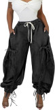 Women's Casual Elastic Drawstring Tie-Hem Bow Slim Fit Straight Denim Pants