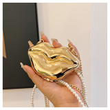 Women's Mini Metallic Lips Shape Coin Purse Clutch Bag
