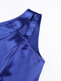 Women's One-Shoulder Cut-Out Solid Color Ruffle Slim Waist Tiered A-Line Tie-Waist Party Gown